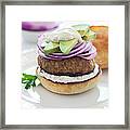 Burger With Avocado And Onion Framed Print