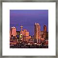 Calgary Skyline At Dawn With City Framed Print