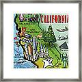 California Cartoon Map Framed Print