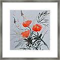 California Poppies Sumi-e Framed Print