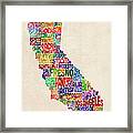 California Typography Text Map Framed Print