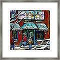 Canadian Urban Winter City Scenes Paintings Fairmount Bagel Shop Montreal Art Carole Spandau Framed Print