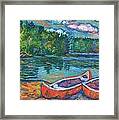 Canoes at Mountain Lake Sketch Framed Print