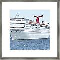 Carnival Fantasy Approaching Port. Framed Print