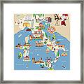 Cartoon Map Of Italy Framed Print