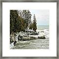 Cave Point Wisconsin In Winter Framed Print