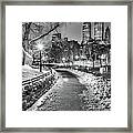 Central Park Path Night Black & White Framed Print