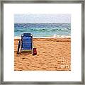 Chair On Empty Beach Framed Print