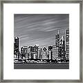 Chicago Skyline At Night Black And White Panoramic Framed Print