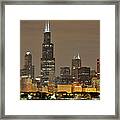 Chicago Skyline At Night Framed Print