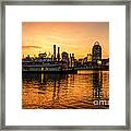 Cincinnati Skyline And Riverboat At Sunset Framed Print