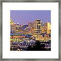 Cincinnati Skyline At Dusk Sunset Color Panorama Ohio Framed Print