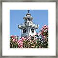 Clock Tower And Roses Framed Print