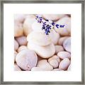 Close Up Of Lavender On Pebble Stones Framed Print