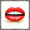Close Up Of Mouth, Teeth And Red Lips Framed Print