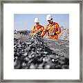 Coalminers Inspecting Coal In An Opencast Colamine Framed Print