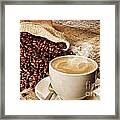Coffee And Sack Of Coffee Beans Framed Print