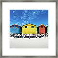 Colorful Beach Huts Fisheye View Framed Print