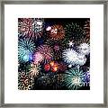 Colorful Fireworks Of Various Colors In Night Sky Framed Print