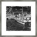 Company Arrives At The Cabin By Boat Framed Print