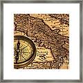 Compass And Ancient Map Of Italy Framed Print