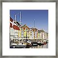 Copenhagen Danish Flag Flying Over Nyhavn Colourful Harbour Framed Print
