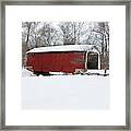 Covered Bridge In Snow Covered Forest Framed Print