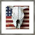 Cow Skull And American Flag Framed Print