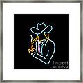 Cowboy In Neon Framed Print