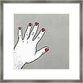 Cropped Image Of Man With Red Nail Polish On Finger Against Gray Background Framed Print