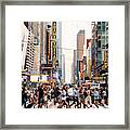 Crowds Of People Crossing Street On Zebra Crossing In New York, Usa Framed Print