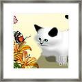 Curious Kitty And Butterfly Framed Print