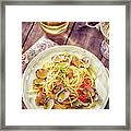 Delicious Spaghetti Alla Vongole Served Framed Print