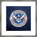 Department Of Homeland Security - D H S Emblem On Blue Velvet Framed Print