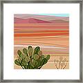 Desert, Cactus Brush, Mountains In Framed Print