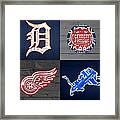 Detroit Sports Fan Recycled Vintage Michigan License Plate Art Tigers Pistons Red Wings Lions Framed Print