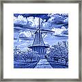 Dezwaan Holland Windmill In Delft Blue Framed Print
