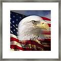 Digital Composite: American Bald Eagle And Flag Is Underlaid With The Handwriting Of The Us Constitution Framed Print