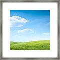 Digital Composition Of Green Meadow And Blue Sky Framed Print