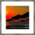 Digital Painting Of Beach Umbrellas At Sunset Framed Print