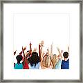 Diverse Teens Pointing To The Sky - Isolated Framed Print