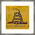 Don't Tread On Me Gadsden Flag Patriotic Emblem On Worn Distressed Yellowed Parchment Framed Print