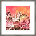 Surreal Hot Pink Orange Carnival Festival Cotton Candy Stand Candy Apples Ferris Wheel Art Framed Print