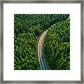 Driving Through Forest - Aerial View Framed Print