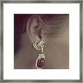 Ear Of A Model With A Ruby Earring Framed Print
