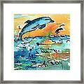 Earth Day Dolphin Watercolor By Ginette Framed Print