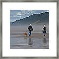Elderly Couple Walking A Dog Framed Print