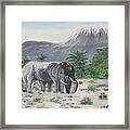 Elephants Strolling With View Of Mt. Kilimanjaro Framed Print