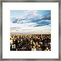 Elevated View Over City At Sunset Framed Print