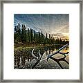 Elk Antler Adds Reflection To Mountain Framed Print